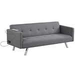 Giantex Convertible Futon Sofa, Modern 3 Seat Sofa Bed with USB and Power Strip, Folding Loveseat, Linen Fabric Lounge Couch for Apartment Dorm, Easy Assembly (Grey)