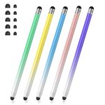 MoKo Stylus Pens for Touch Screens, 5 Pack Gradient Stylus Pens, 2 in 1 High Sensitivity & Precision Stylus with 10 Extra Rubber Tips for iPad/iPhone/Samsung/Android/Tablet All Universal Touchscreens