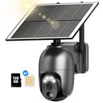 NUASI 4G LTE Security Camera Outdoor Wireless, 2K No WiFi Solar Security Camera With SIM Card & Memory Card【128GB】, 360° PTZ, Colour Night Vision, PIR Motion Detection, 2 Way Talk, IP66