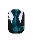 Barry.Wang Teal Ties for Men Handkerchief Cufflinks Necktie Set Fashion