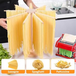 Pasta Drying Rack, Large Wood Pasta Rack Drying Collapsible for Easy Storage, Kitchenaid Pasta Attachment, for Fresh Pasta Making Spaghetti Dryer Hanger Stand