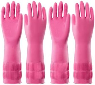 PACIFIC 2 Pairs Reusable Rubber Gloves for Washing Dishes and Cleaning Tasks, Water Resistant Household Gloves for Kitchen Bathroom, Grippy Latex Dish Washing, Pink, Meidum