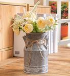 Vintage Galvanized Metal Flower Jug Vase, Farmhouse Decorative Milk Can, Rustic Pitcher Jug Vase for Flowers (18.2cm)