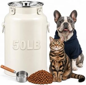 PRRPRR Stainless Steel Dog Food Storage Container 50 Pound Capacity, Painted Large Bin with Locking Buckle Lid, Carry Handle, Scoop and Load-Bearing Bottom, Dog Food Can (50, Pounds)