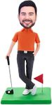 BobbleMy Custom Bobblehead, Handmade Personalized Bobblehead Figure, Golf Man with Orange Shirt and Black Pants Unique Gift for Boyfriends, Husband, Son