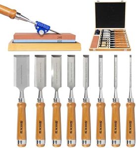 SIIIXS Professional Wood Chisel Set, 8pcs Woodworking Chisel Set with 1pcs Honing Guide, 1pcs Sharpening Stone