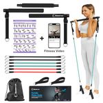 Goocrun Portable Pilates Bar Kit with Resistance Bands for Men and Women - 3 Set Exercise Bands (15, 20, 30 LB) - Home Gym， Workout Kit for Body Toning – with Fitness Video (Black)