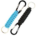 Kadactive Paracord Keyrings with Carabiner Keyring Clip - 2 Pack keyrings for Backpack, Survival, Camping - Paracord Key Chain Key Holder - Black-Light Blue