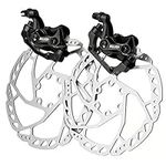 RUJOI Bike Disc Brake Kit, Aluminum Front and Rear Caliper, 160mm Rotor, Mechanic Tool-Free Pad Adjuster for Road Bike, Mountain Bike Black (2 Sets) …