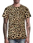 COSAVOROCK Men's Leopard Print Short Sleeve T-Shirts Brown M