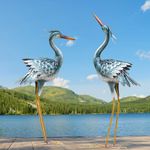 chisheen Large Garden Crane Statues Outdoor Sculptures, Metal Yard Art Heron Statues Standing for Indoor Outdoor Decor, Bird Statues for Patio Lawn Porch Decorations, Set of 2