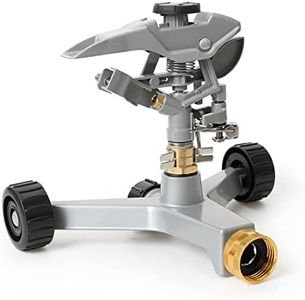 STYDDI Metal Pulsating Sprinkler with Wheeled Base, All Zinc Impact Sprinkler with Adjustable Spray Pattern for Yard, Lawns, Garden, Part Circle to 360 Degree Coverage, Coverage Up to 5,800 sq. ft.