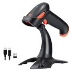 Tera Pro 1D 2D QR Wireless Barcode Scanner with Stand Work with Bluetooth & 2.4G Wireless & USB Wired Automatic Fast Precise Scanning Image Bar Code Reader with Vibration Alert for Warehouse HW0002