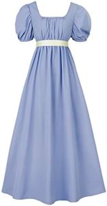 HEQU Regency Dresses for Women with Satin Sash Ruffle Empire Waist Dress Gown (M, Light Blue)