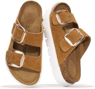Project Cloud 100% Genuine Leather Platform Sandals Women Footwear - Wedge Chunky Slides for Women 2026 with Memory Foam Insole & Cork Footbed Womens Sandals (GreeceChunky)