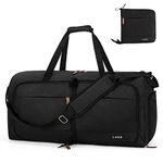 Lekesky Carry on Travel Duffel Bag - 60L Large Waterproof Weekend Overnight Bag for Women and Men, Foldable Holdall Bag with Shoes Compartment (Black, 63 * 30 * 28cm)