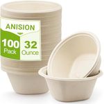 Disposable Paper Bowls 32oz Heavy Duty, 100 Pack Eco-Friendly Compostable Bowls, Party Serving Bowls for Salad, Ice Cream, Dessert and Hot Soup, Biodegradable Bowls Made of Sugarcane