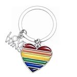 Infinity Collection Love Wins Keychain, LGBT Gay Pride Gift, Gay Pride Awareness Rainbow Striped Heart Charm Jewelry