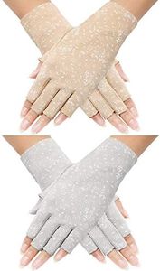 2 Pairs Women Sunblock Fingerless Gloves Non Skid Summer Gloves UV Protection Driving Gloves, Grey, Khaki, Medium