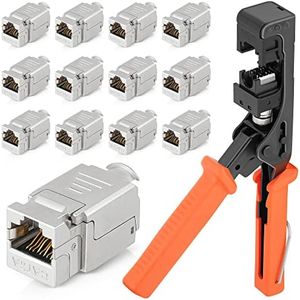 Everest Media Solutions easySHIELD (CAT6A Kit) - Speed Termination Tool, with 12 Slim Profile, 90-Degree RJ45 Shielded Keystone Jacks - F/STP Punch Down Crimper - Tested for CAT5e, CAT6, CAT6A, CAT7
