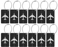 12X Luggage Labels for Suitcases with Aluminum Metal Case and Steel String - Set of Baggage Tags with ID Label for Name and Address - Diffent Colours to Choose from