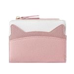 FLYMANN Women Wallet Vegan Leather | Cat Ear Bifold Short Purse Clutch | Cash, Coin, Credit Card Holder with Zip Pocket for Female Girls Ladies,Small (Pink)