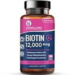 Biotin Hair Growth Supplement 12000mcg - 180 Vegan Biotin Tablets (6 Months Supply) - Hair Skin & Nails Vitamins for Women & Men High Absorption D-Biotin 12,000 mcg Vitamin B7 - by Howard & James