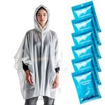 ZENO Disposable Rain Poncho Waterproof - Rain Coat with Hood, Pack of 6, for Women and Men - Travel Poncho for Hiking, Camping