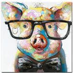 Muzagroo Art Happy Pig Oil Paintings for Living Room Hand Painted Huge Canvas Wall Art for Office Home Wall Decor Ready to Hang(40x40in)