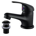 WasserRhythm Black Basin Mixer Tap with Pop Up Waste Bathroom Taps Mixers Monobloc Bathroom Sink Taps Single Handle Basin Taps Faucet with Universal Hoses