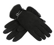 OZERO Bike Gloves for Women/Girls, Deerskin Suede Leather Full Finger Thermal Winter Glove - Sensitive Touch Screen Fingertips and Silky Velour Fleece Lining - Warm Hand in Cold Weather (Black,Large)