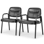 DUMOS Waiting Room Guest Chairs Set of 2 with Padded Arms, Leather Office Stationary Reception Side Chair for Home Desk Conference Lobby Church Medical Clinic Elderly Student, Lumbar Support-Black