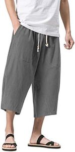 MAGNIVIT Men's Capri Pants Wide Leg Harem Baggy Pants Patchwork Linen Trousers Grey 32