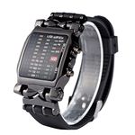 Binary LED Display Wristwatch, Binary Square Electronic Calendar Waterproof Watch, Male Female Sports Electronic Date Function Wristwatch with Adjustable PU Strap,Gift for Father's Day, Birthdays