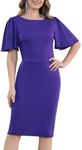 Aphratti Royal Blue Dresses Women Casual Spring Cocktail Party Short Ruffle Sleeve Midi Work Sheath Dress Blue X-Large