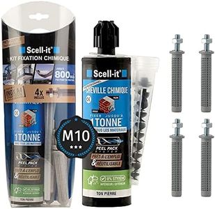 Kit de Scellement chimique Tiges INOX M10, Jusqu'à 800Kg de résistance, Prêt à l'Emploi, Garanties à vie SCELL-IT, Ton Pierre, Cartouche Fixation Extrême avec Tamis