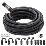 VEVOR 8AN Fuel Line Kit, 20 FT Fuel Hose Kit, 0.43" Nylon Stainless Steel Braided Fuel Line Oil/Gas/Diesel Hose End Fitting Kit, with 12 PCS Swivel Fitting Adapter Kit, Black