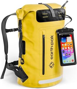 Earth Pak Summit wasserdichter Rucksack, Backpack mit leistungsstarkem Reißverschluss und Rolltop, wasserfester Handyhülle Gelb 55L