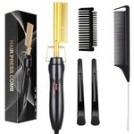 Hot Comb, Electric Hot Comb Hair Straightener for Wigs, Professional Ceramic High Heat Press Comb, Multifunctional Copper Hair Curler, Portable Anti-Scald Beard Straightener- Gold