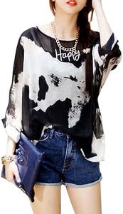 Vanbuy Plus Size Floral Chiffon Tunics Blouses for Women Batwing Summer Boho Shirts Beach Cover ups Z336-43-4247