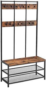 Vasagle Large Coat Rack Stand, Coat Tree with 12 Hooks and Shoe Bench in Industrial Design, Hall Tree, Multifunctional Hallway Shelf, Office, Bedroom, Rustic Brown and Black