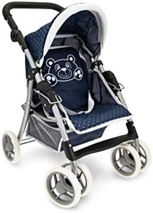 Teorema Giocattoli 74255 - Passeggino per bambole giocattolo con Telaio in Metallo, Maniglia Regolabile, Schienale Reclinabile, Altezza 65cm e Cesta Portaoggetti, blu