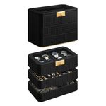 SONGMICS HOME RONNE Collection - 3-Tier Watch Box, Stackable 8-Slot Watch Case, Woven Embossed PU Leather, Floating Effect, Gift Idea, Ink Black Surface, Ink Black Lining UJWB021B01