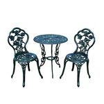 Oakland Living Summer Rose 3 Piece Bistro Set with 23.5" Cast Aluminum Table and 2 Chairs, Verdi Green