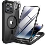 Miracase Glass Series Designed for iPhone 14 Pro Max Case 6.7 Inch, [2023 Upgrade] Full-Body Magnetic Case with Built-in 9H Tempered Glass Screen Protector, with Camera Lens Protector, Magnetic Black