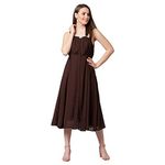 PANIT Women's Empire Georgette Midi Dress (Brown) (X-Large, Brown)