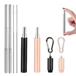 2 Pack Reusable Metal Straws, Collapsible Stainless Steel Straws with Cleaning Brush and Storage Case,Portable Metal Telescopic Drinking Straw for Travel, Home, Metal Straws Drinking,Reusable Straw