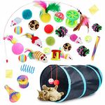 30Pcs Cat Toys Kitten Toys Set, Interactive Pet Toys Assortments 2 Ways Tunnel Catnip Toy Kitten Feather Wand Cats Teaser Toy Springs Mice Variety of Balls and Bells (Blue)