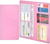 wisdompro Driving Licence Holder Car Registration and Insurance Document Holder - PU Leather Vehicle Paperwork Wallet Case Organizer for Car Documents and Cards - Pink