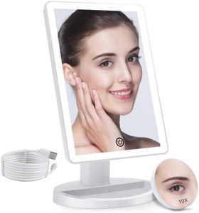 COSMIRROR Makeup Vanity Mirror with 3 Color Lighting, Lighted Makeup Mirror with 72 LED Lights and 10X Magnifying Mirror, Dual Power Supply, 180 Degree Rotation Cosmetic Tabletop Light up Mirrors
